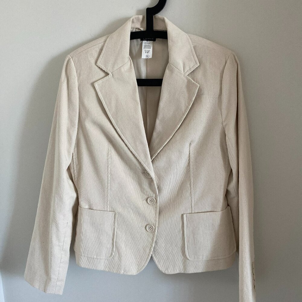 3-Button Women's Corduroy Tailored Blazer Jacket Birch Cream Excellent Quality